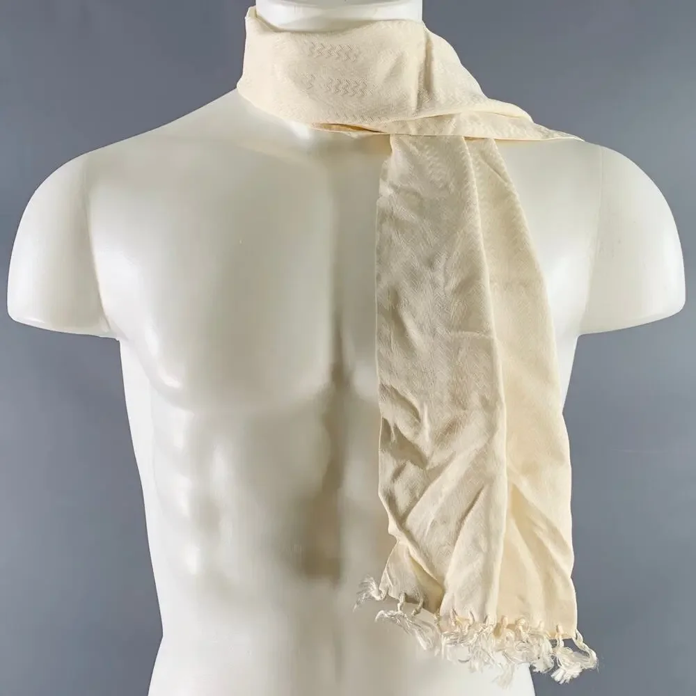 VINTAGE Cream Herringbone Jacquard Fringe Scarf